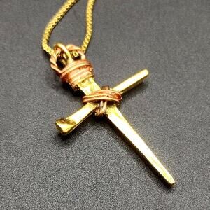 Rustic Gold Cross Necklace | Hand-Wrapped Wire Cross Pendant Valentine's Gift
